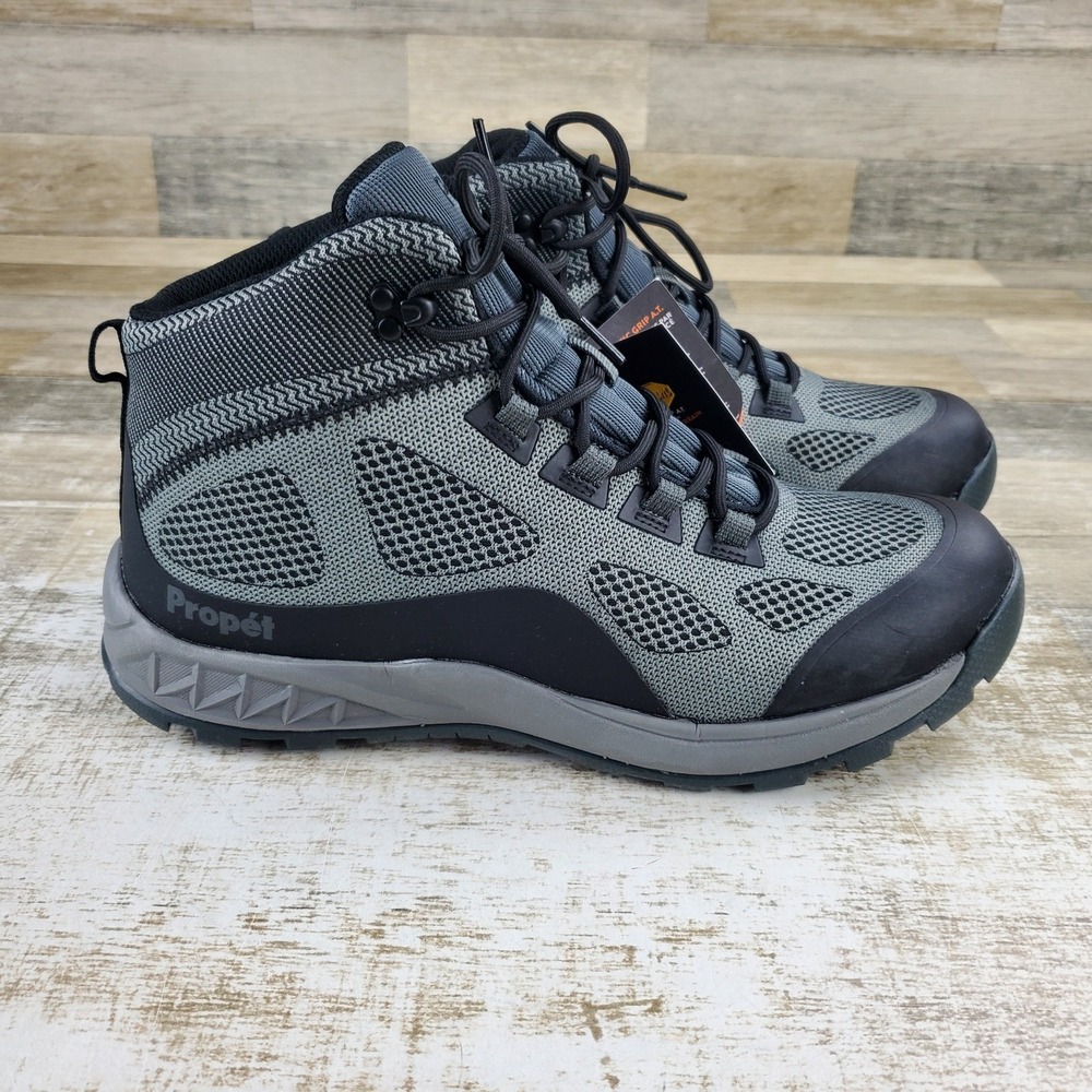 Propet Varese Mens Hiking Boots Sz 12 Gray Black Knit Lace-Up Cap Toe Sneakers